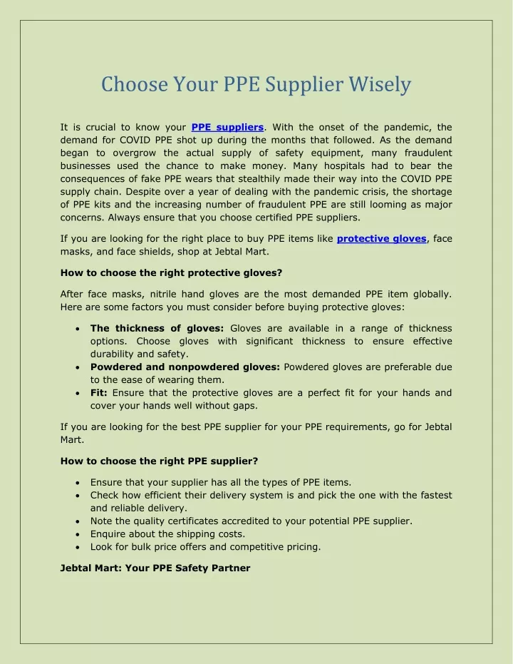 choose your ppe supplier wisely