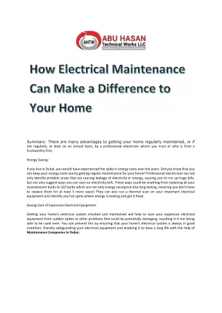 How Electrical Maintenance Can Make a Difference to Your Home