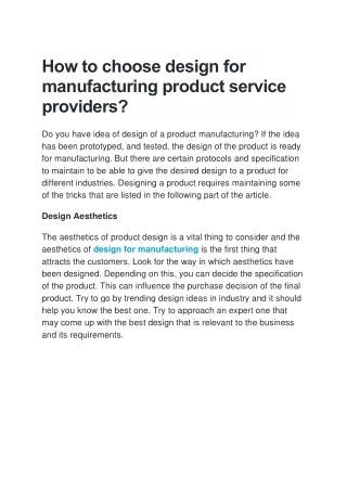 How to choose design for manufacturing product service providers?