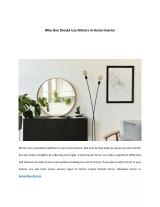Why One Should Use Mirrors in Home Interior