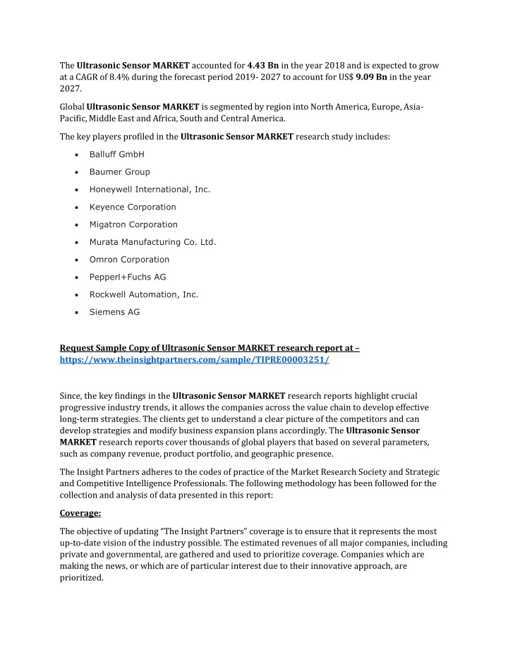 the ultrasonic sensor market accounted