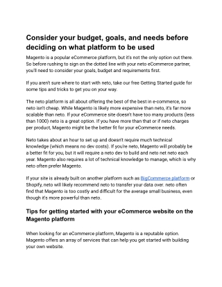 start your eCommerce website using Magento platform