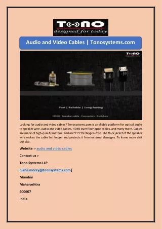 Audio and Video Cables | Tonosystems.com