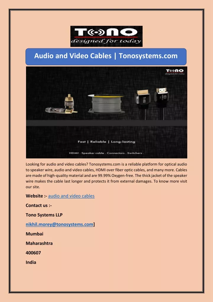 audio and video cables tonosystems com