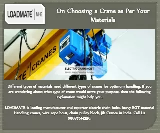 On Choosing a Crane as Per Your Materials