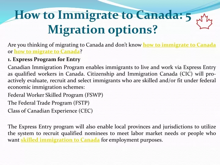 how to immigrate to canada 5 migration options
