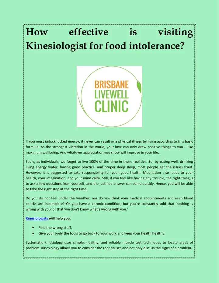 how kinesiologist for food intolerance