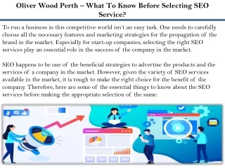 Oliver Wood Perth – What To Know Before Selecting SEO Service?