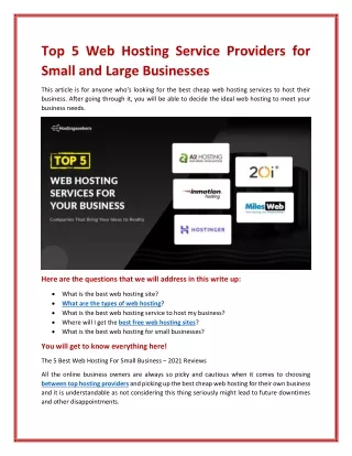 top 5 web hosting service providers for small
