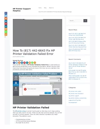How To (817) 442-6643 Fix HP Printer Validation Failed Error