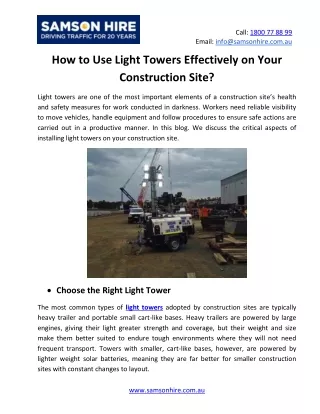 How to Use Light Towers Effectively on Your Construction Site?