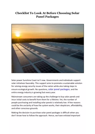 checklist to look at before choosing solar panel