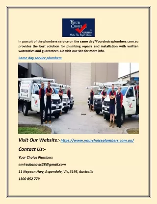 in pursuit of the plumbers service on the same
