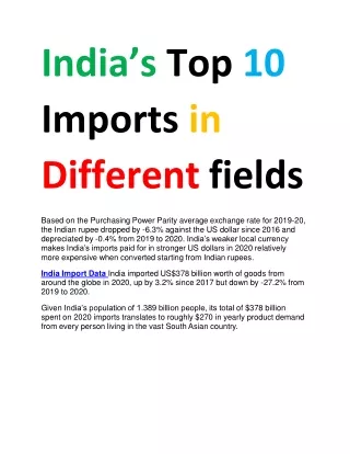 India’s Top 10 Imports in Different fields - usa export data