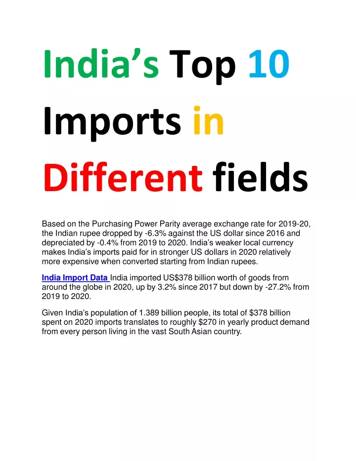 india s top 10 imports in different fields
