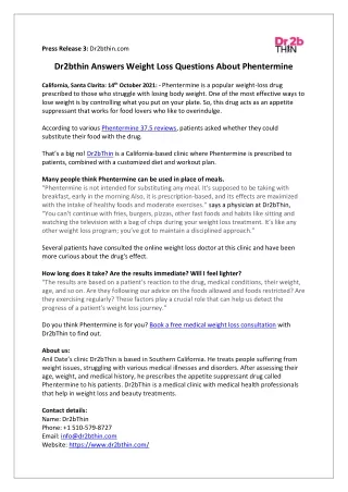 press release 3 dr2bthin com dr2bthin answers
