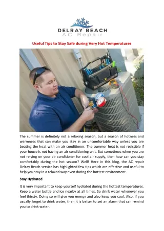 Useful Tips to Stay Safe during Very Hot Temperatures