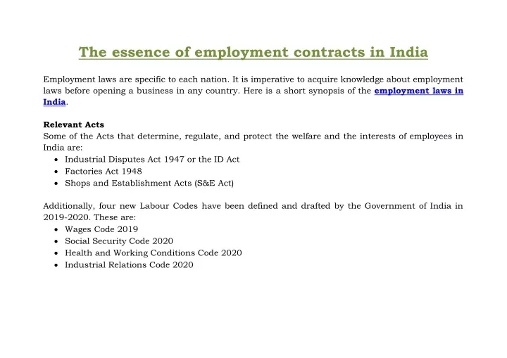 the essence of employment contracts in india