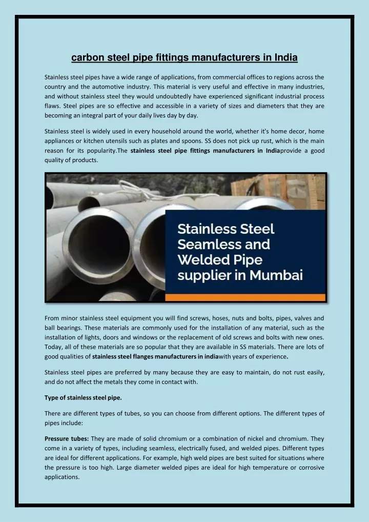 carbon steel pipe fittings manufacturers in india