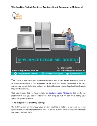 Why You Have To Look For Better Appliance Repair Companies In Melbourne?