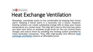  Heat Exchange Ventilation