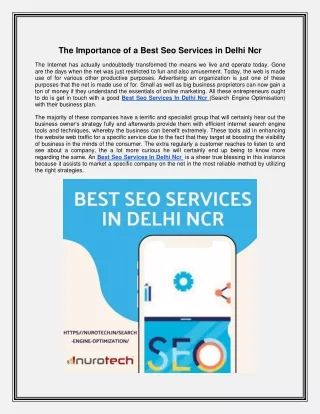 The Importance of a Best Seo Services in Delhi Ncr