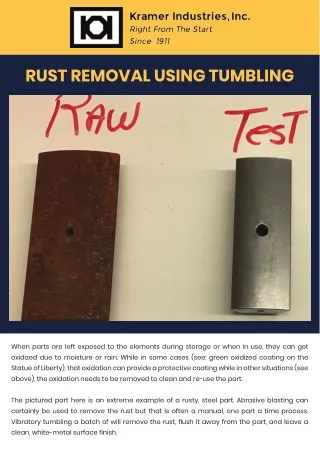 Rust Removal using Tumbling - Kramer Industries Inc