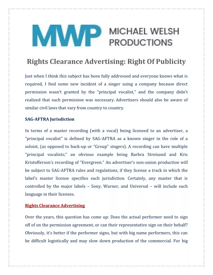 rights clearance advertising right of publicity