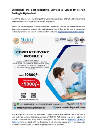 Experience the Best Diagnostic Services & COVID-19 RT-PCR Testing in Hyderabad!.docx