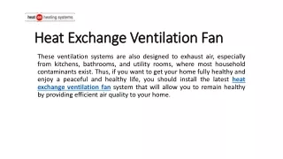 Heat Exchange Ventilation Fan