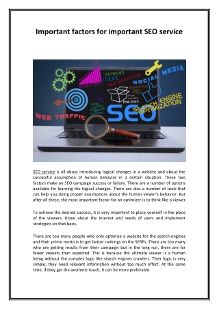 Important factors for Important SEO services