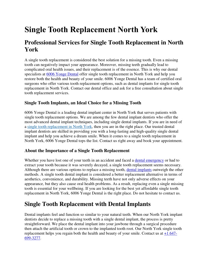 single tooth replacement north york