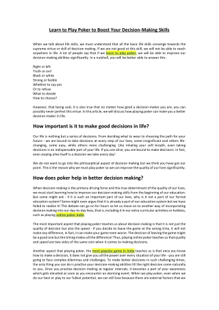 learn to play poker to boost your decision making