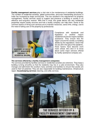 facility management services play a vital role