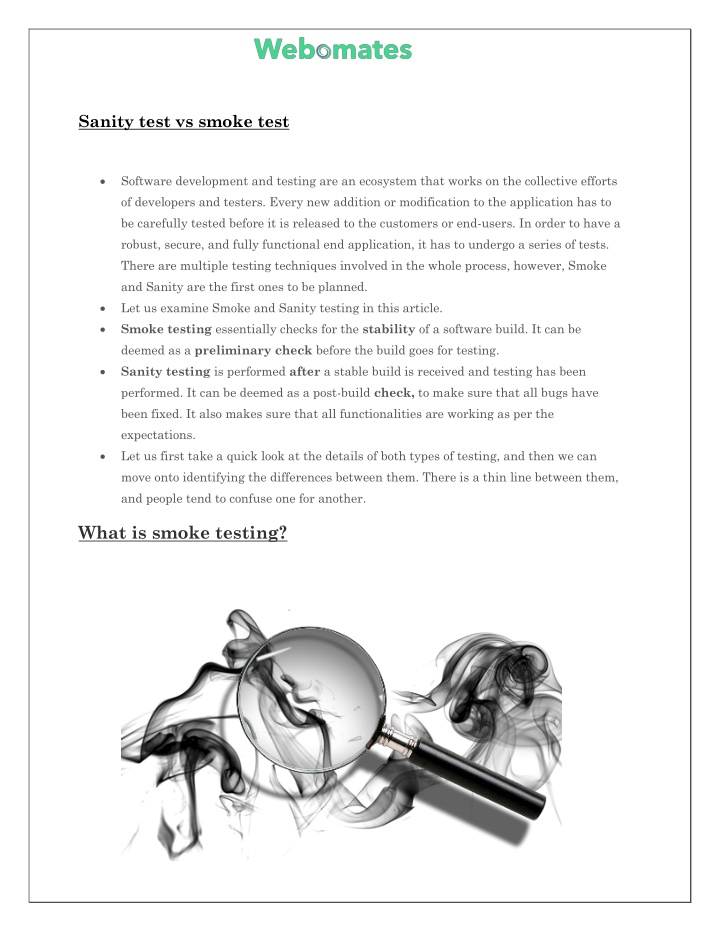 sanity test vs smoke test software development