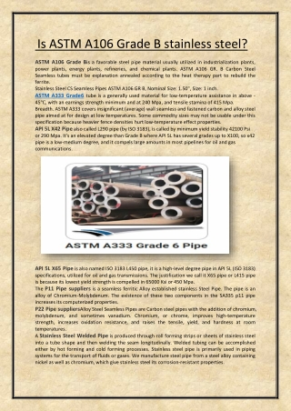 Is ASTM A106 Grade B stainless steel_