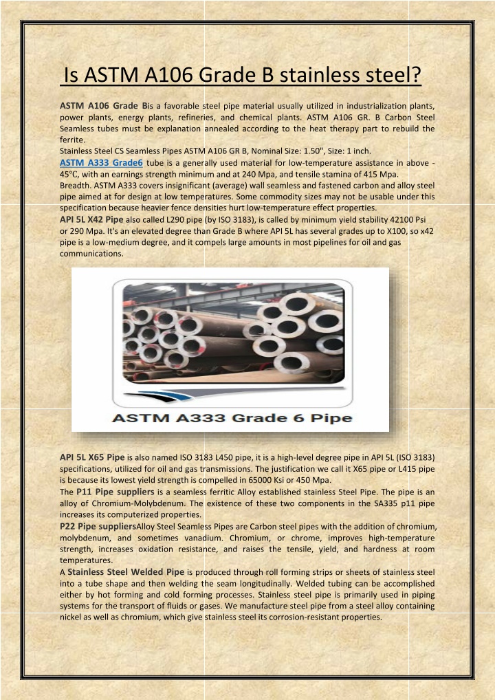 is astm a106 grade b stainless steel astm a106