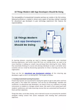 10 things modern l d app developers should