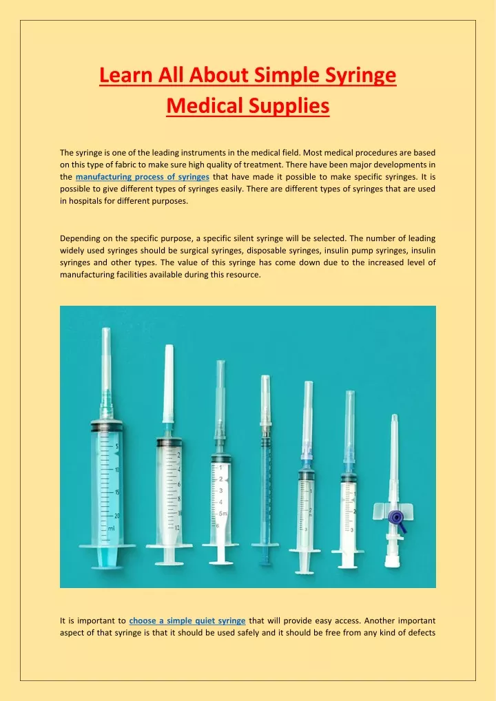 learn all about simple syringe medical supplies