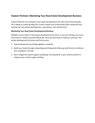 Clayton Perlman Marketing Your Real Estate Development Business