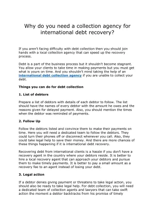 Why do you need a collection agency for international debt recovery?