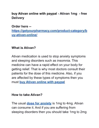 buy Ativan online with paypal - Ativan 1mg  - free Delivery