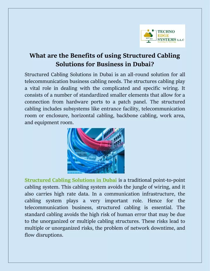 what are the benefits of using structured cabling