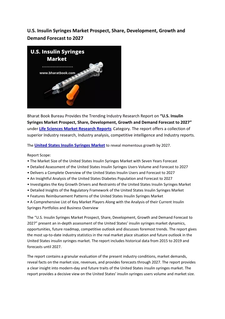 u s insulin syringes market prospect share