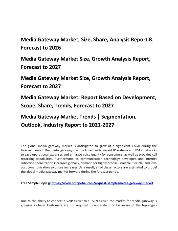 media gateway market size share analysis report