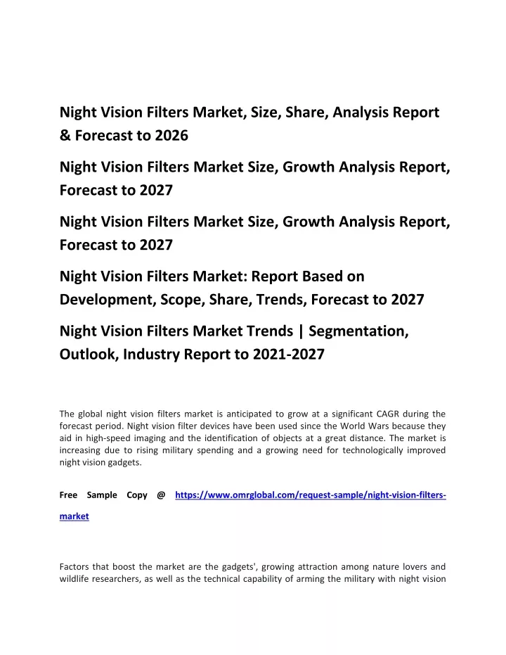 night vision filters market size share analysis
