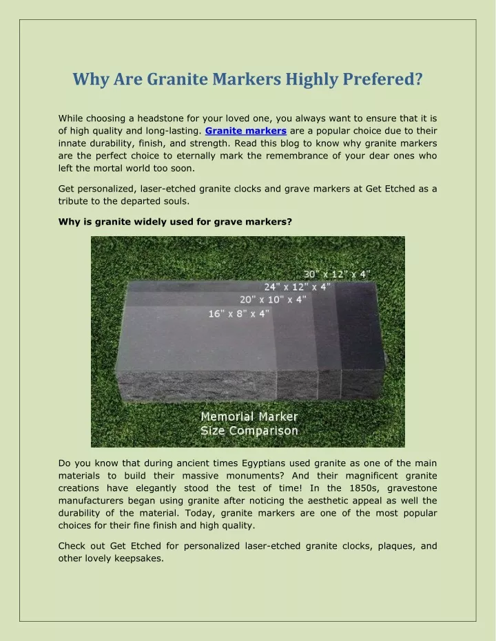 why are granite markers highly prefered