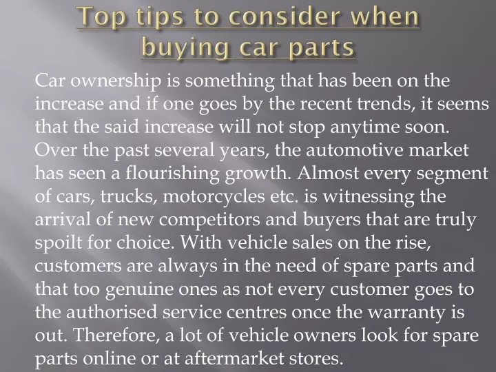 top tips to consider when buying car parts