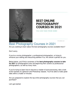 Best Photography Courses in 2021