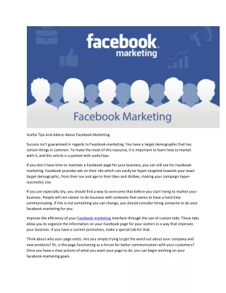 Useful Tips And Advice About Facebook Marketing